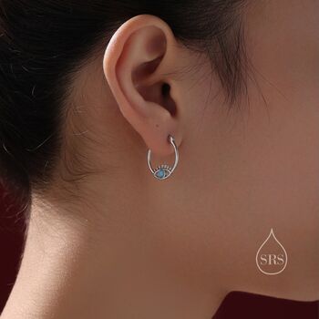 Blue Opal Eye Hoop Earrings In Sterling Silver, 5 of 11