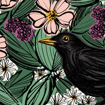 Blackbird Hedgerow Print A3 Nature Lover Wall Art, 3 of 4