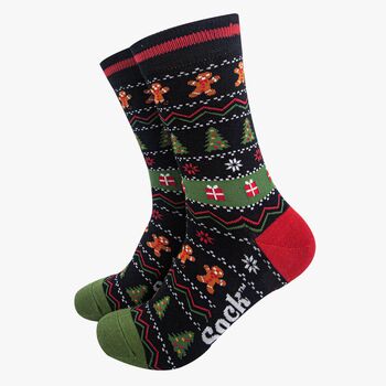 Christmas Gingerbread Bamboo Socks Men's Xmas Cracker Hanging Tree Decoration, 3 of 5