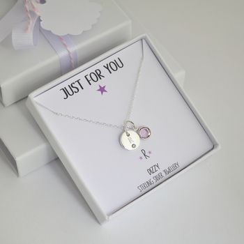 Sterling Silver Crystal Initial Birthstone Necklace, 2 of 6