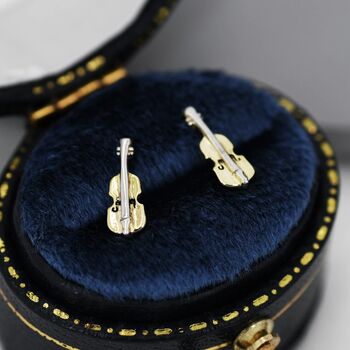 Tiny Violin Stud Earrings In Sterling Silver, 5 of 11