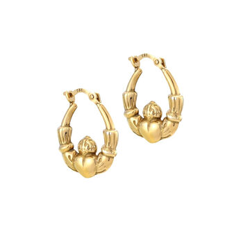 18ct Gold Plated Claddagh Creole Hoop Earrings, 2 of 5