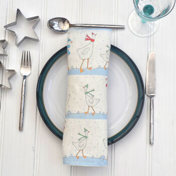 'Snowy Geese' Linen Christmas Napkins, 3 of 3
