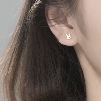 Sterling Silver Tiny Bunny Rabbit Stud Earrings, 2 of 7