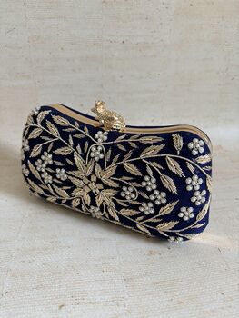 Navy Blue Frog Clasp Clutch, 5 of 7
