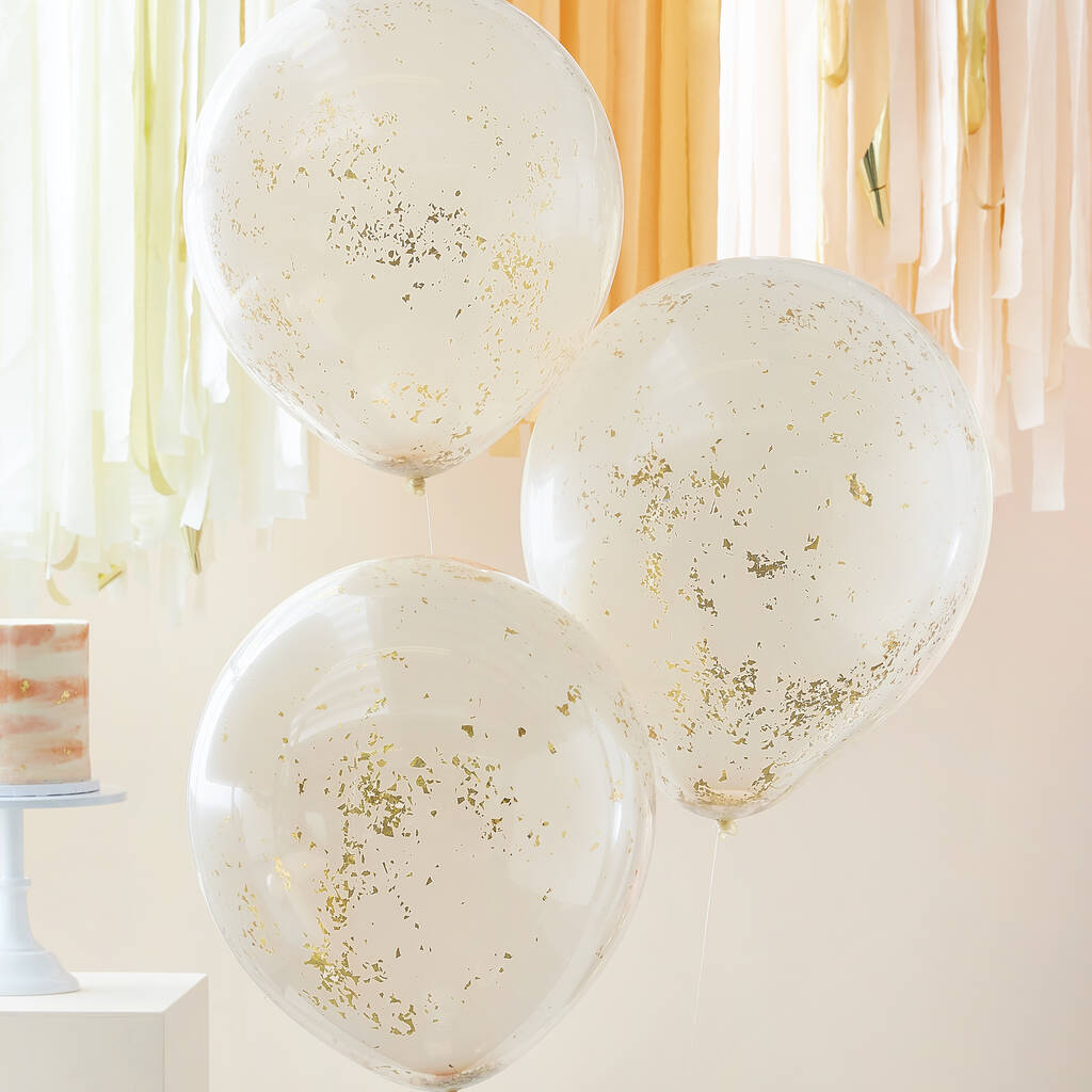 Double Layered Peach And Gold Glitter Confetti Balloons, 1 of 3