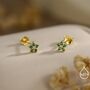 Emerald Green Forget Me Not Flower Cz Stud Earrings In Sterling Silver, thumbnail 4 of 12
