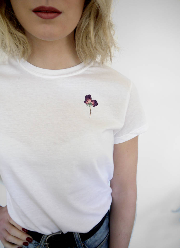 Embroidered Ditsy Flower Pansy T Shirt By Connie's World ...