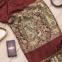 Warm Chocolate Paisley Border Pashmina With Tassels, thumbnail 2 of 2