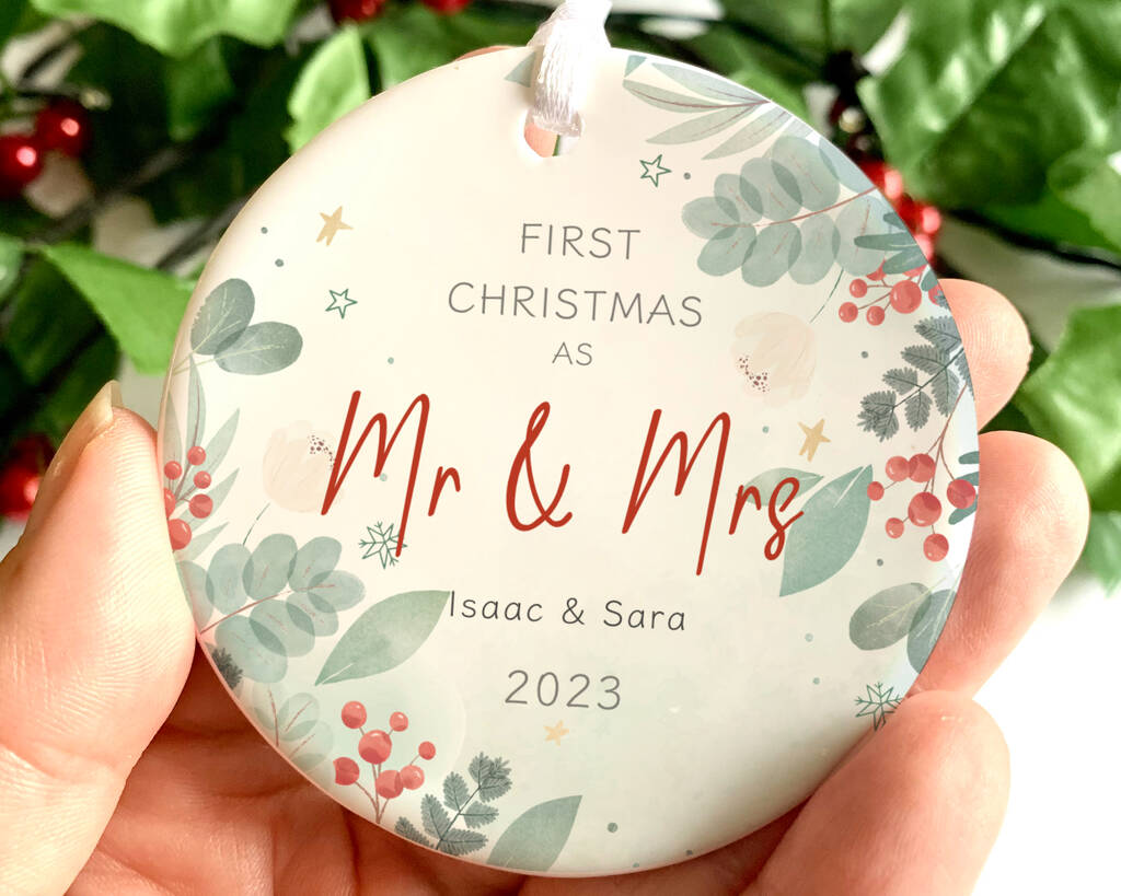 First Christmas As Mr And Mrs Keepsake Christmas Bauble, 1 of 2