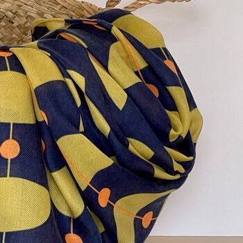 Retro Shapes Scarf In Navy Blue, 2 of 4