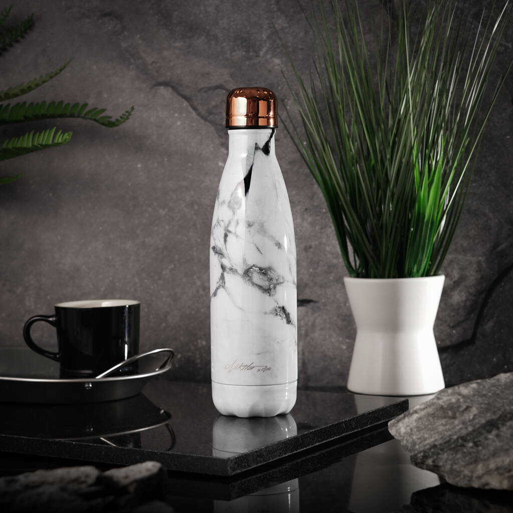 Marble Reusable Metal Water Bottle, Black Or White, 1 of 5