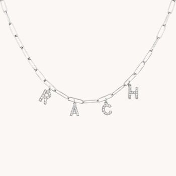 Charm Builder™ Silver Paperclip Crystal Initial Name Necklace, 2 of 5