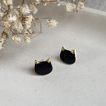 Halloween Black Cat Stud Ceramic Earrings, 6 of 9