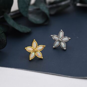 Fire Opal Flower Stud Earrings In Sterling Silver, 3 of 12