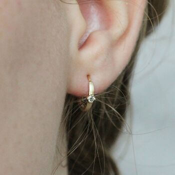 14ct Gold Diamond Huggie Hoop Earrings, 2 of 6