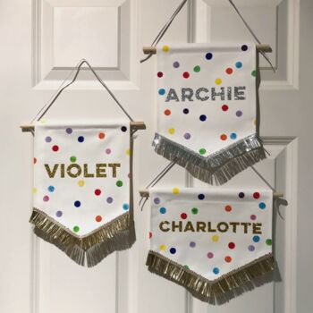 Personalised Fabric Name Banner With Rainbow Polka Dots, 4 of 7