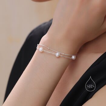 Sterling Silver Double Layer Freshwater Pearl Beaded Bracelet, 2 of 12