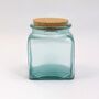 Set Of Recycled Glass Storage Jars | Square + Cork Lids, thumbnail 3 of 5