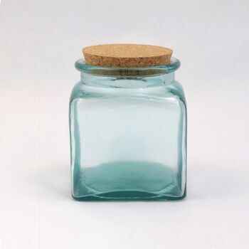 Set Of Recycled Glass Storage Jars | Square + Cork Lids, 3 of 5