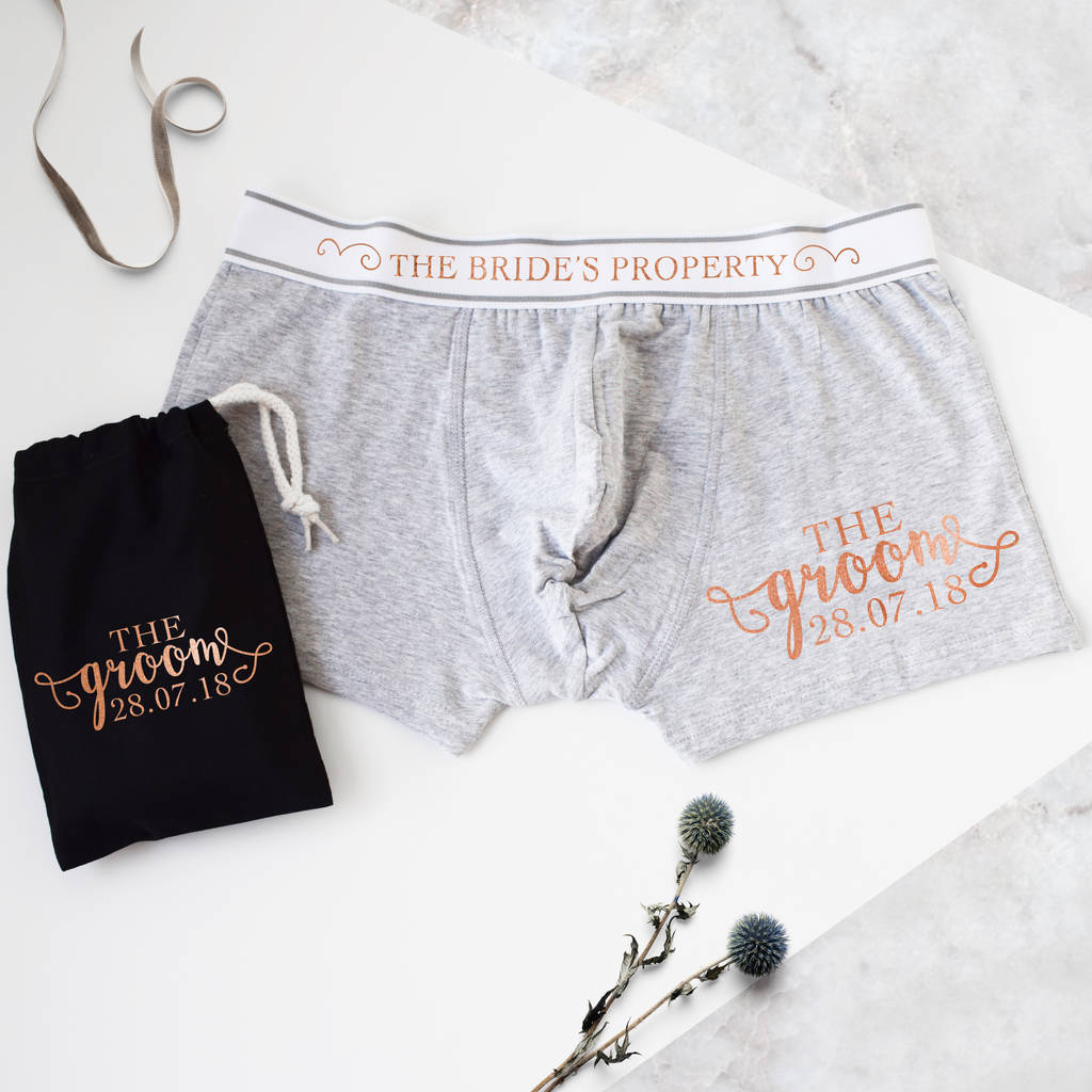 Personalised Groom Wedding Boxers, Personalised Boxers With Wedding Date,  Wedding Gift for Groom From Bride, Property of Mrs Boxer Shorts 