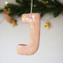 Personalised Handmade Pink And Gold Star Clay Hanging Letter, thumbnail 1 of 4