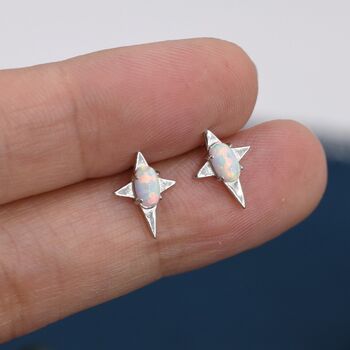 Opal Four Point Star Stud Earrings In Sterling Silver, 5 of 11