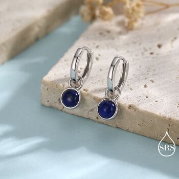 Sterling Silver Dangling Lapis Lazuli Hoop Earrings, 4 of 12