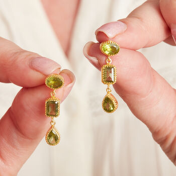 Green Peridot 18 K Gold And Silver Drop Earrings, 2 of 12