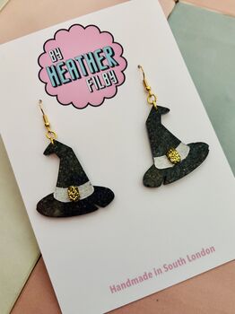 Witch's Hat Glitter Resin Earrings / Halloween Jewellery / Gothic Style Jewellery Shimmering Midnight Glitter / Gift For Witches, 3 of 5