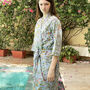 Pale Blue Flower Block Print 100% Cotton Dressing Gown Kimono, thumbnail 4 of 8