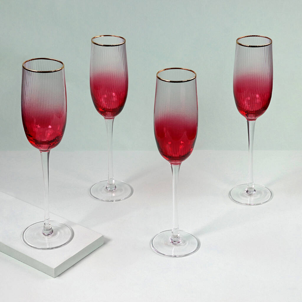 G Decor Set Of Four Monroe Ribbed Ombre Flute Glasses, 1 of 3