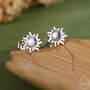 Tiny Sun Moonstone Stud Earrings In Sterling Silver, thumbnail 1 of 12