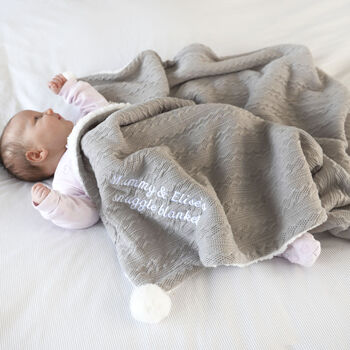 Personalised Grey Cable Knit Pom Pom Blanket, 3 of 12