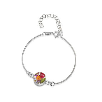 Real Flower Charm Snake Bracelet In Sterling Silver. Choose From Eight Flowers, 4 of 12