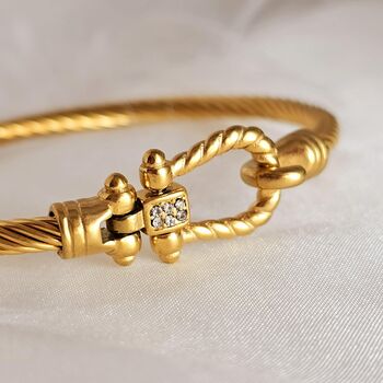 Tarnishfree 18 K Gold Plated Twisted Rope Shackle Rope Bracelet With Cubic Zirconia, 2 of 9