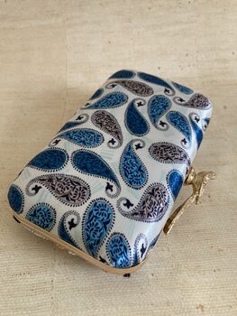 Blue Rectangular Gold Bird Clasp Clutch Bag, 5 of 12