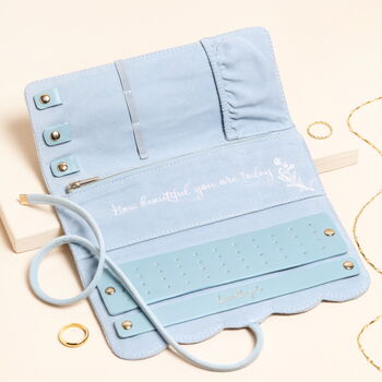 Blue Floral Embroidered Velvet Jewellery Roll, 3 of 6