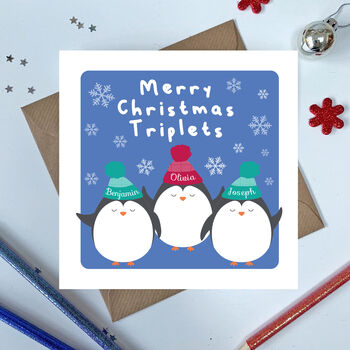 Triplets Christmas Card, Cute Penguins, 2 of 2