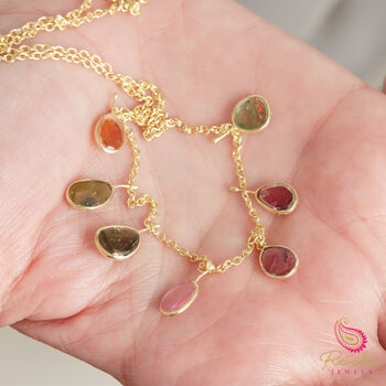 Dangly Tourmaline Charm Gold And Silver Chain Necklace, 5 of 10