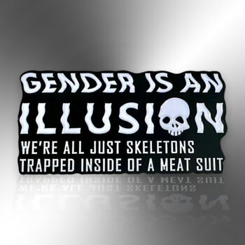 Gender Is An Illusion Enamel Lapel Pin, Skull, Lgbtiqia+ Badge, Non Binary, Genderqueer, Agender, Bigender, Genderflux Gift, 3 of 8