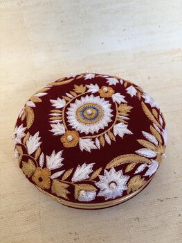 Maroon Floral Velvet Round Clutch, 3 of 6