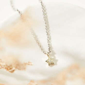 Fine Solid White Gold Sapphire Star Necklace, 3 of 9