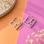 Square Art Deco Geometric Silver Hoop Earrings, thumbnail 1 of 7