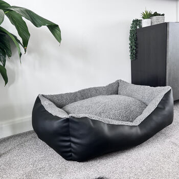 Vegan Leather And Sherpa Fleece Lined Dog Bed, 4 of 12