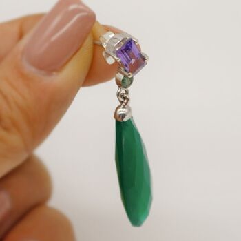Green Onyx, Emerald, Amethyst Dangle Earrings, 4 of 10