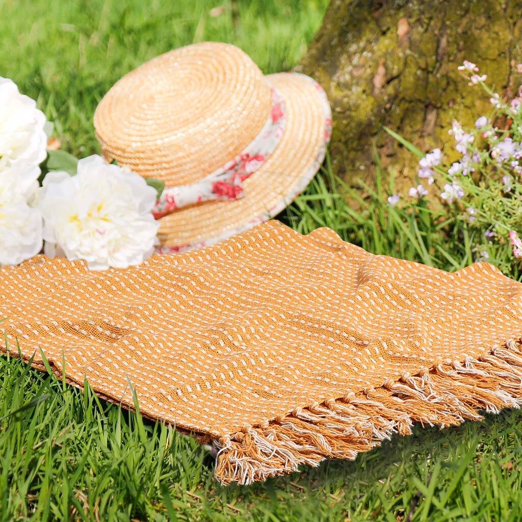 Ochre Yellow Picnic Blanket With Tassels By Dibor