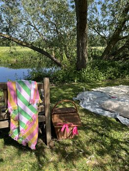 Dolce 100% Cotton Modern Striped Beach Towel Pink / Yellow And Green, 12 of 12