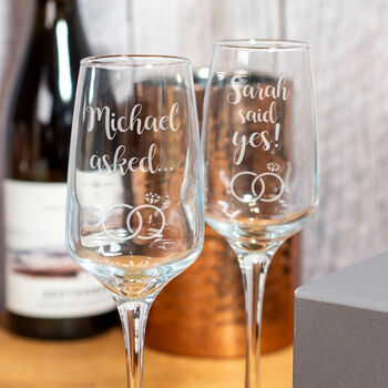 Pair Of Engagement Proposal Glass Champagne Flutes, 2 of 5