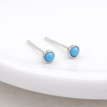 Sterling Silver Turquoise Micro Stud Earrings – 4mm, 2 of 4